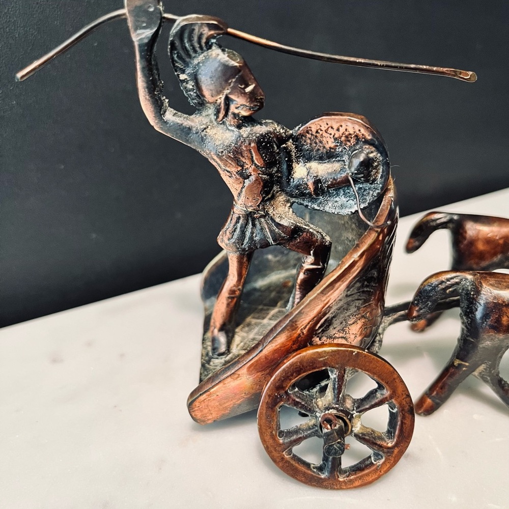 Roman Gladiator Chariot Brass Figurine Statue - Picture 2 of 7